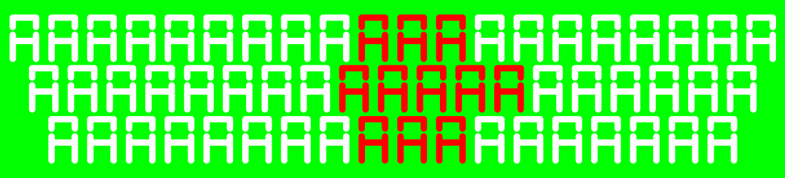 Un conjunt de lletres A de color blanc formant un pati de butaques de teatre, amb algunes A de color vermell al centre