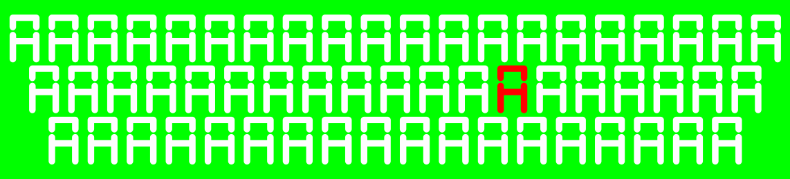 Un conjunt de lletres A de color blanc formant un pati de butaques de teatre, amb una A de color vermell al centre